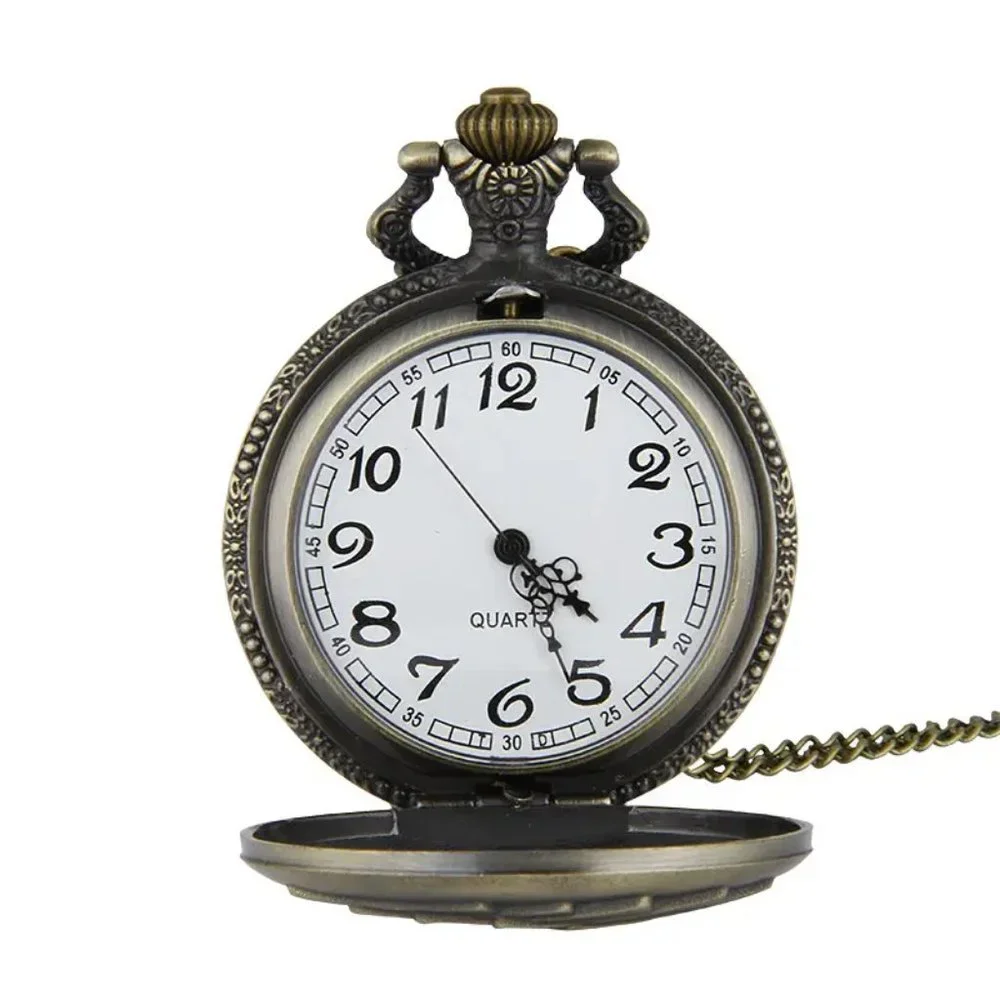 Royal Flush Poker Cards Antique Bronze Pocket Watch with Chain Necklace